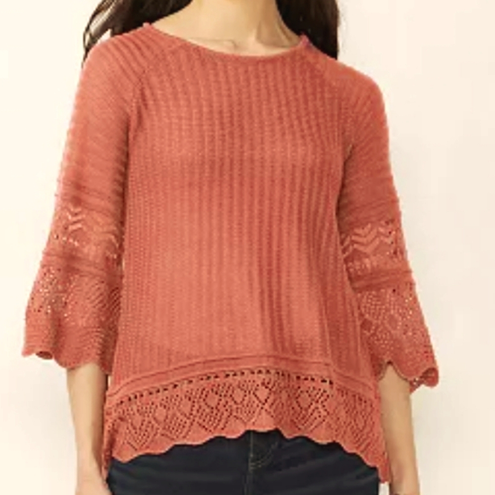 LC Lauren Conrad Pointelle Rust Knit Tunic Sweater Size Medium